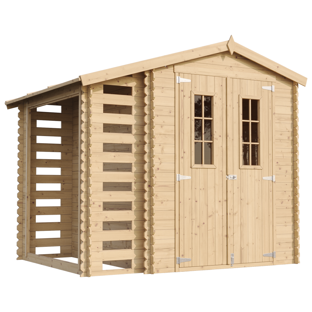 Caseta de jardín Timbela m386c+m386g, 3,53 + 0,94 m², con suelo, con leñera