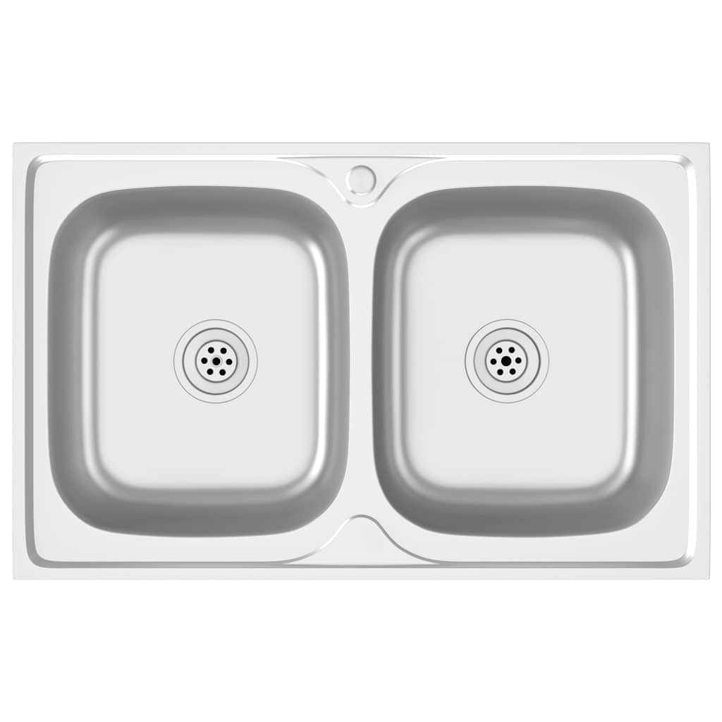 Lava-louça cozinha + cuba dupla 800x500x155mm aço inox prateado