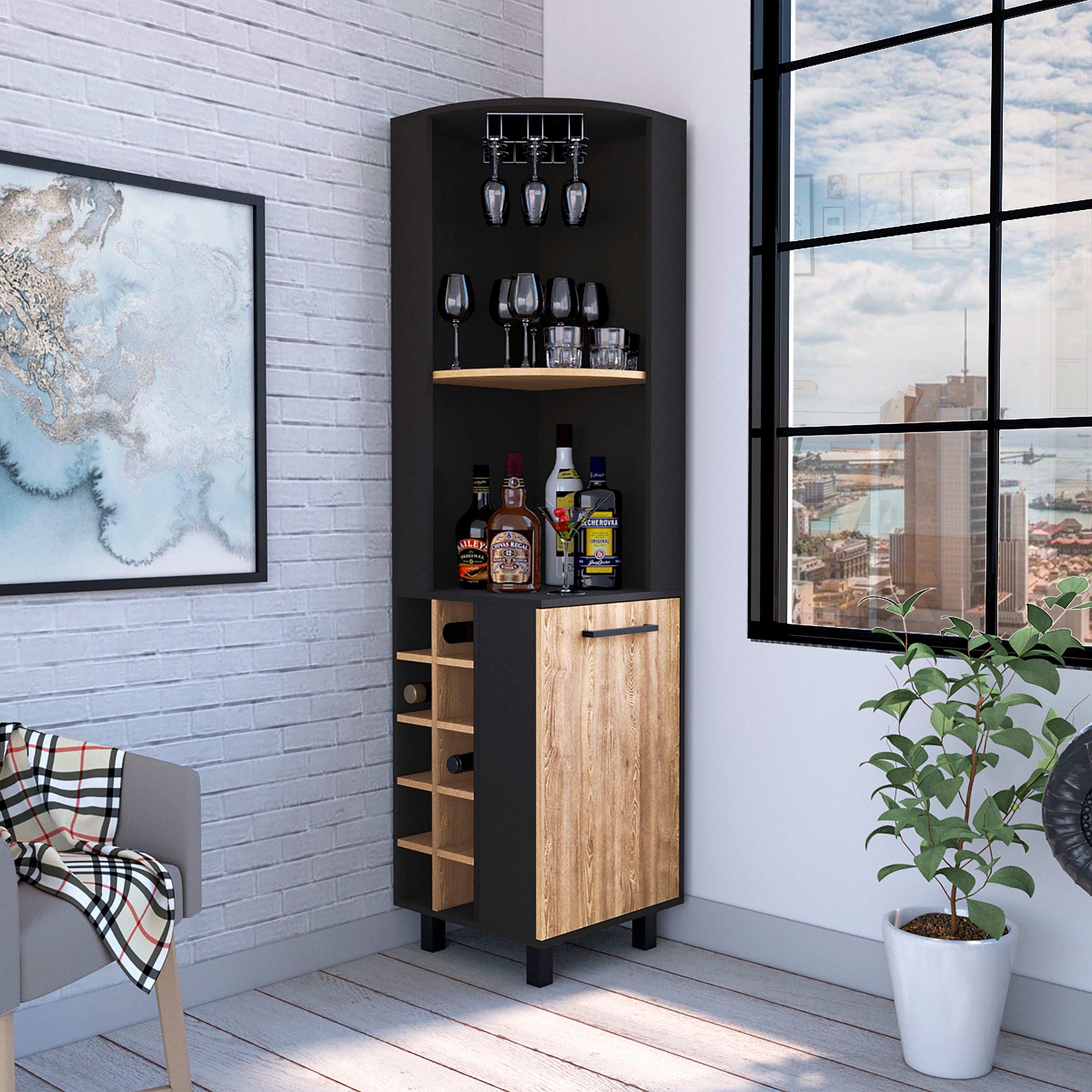 Bar de canto kaia, com 1 porta e suporte para garrafas, multicolor
