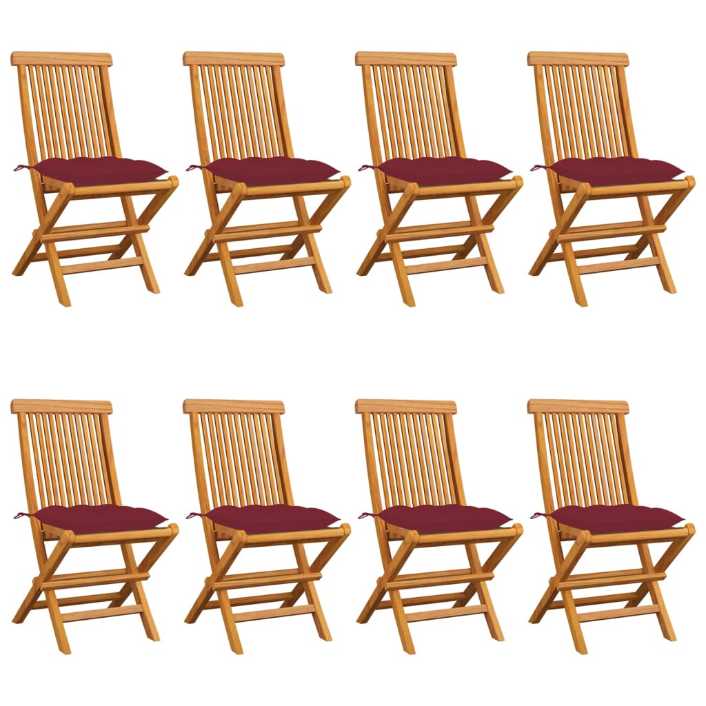 vidaXL sillas de jardín 8 uds madera de teca con cojines rojo tinto