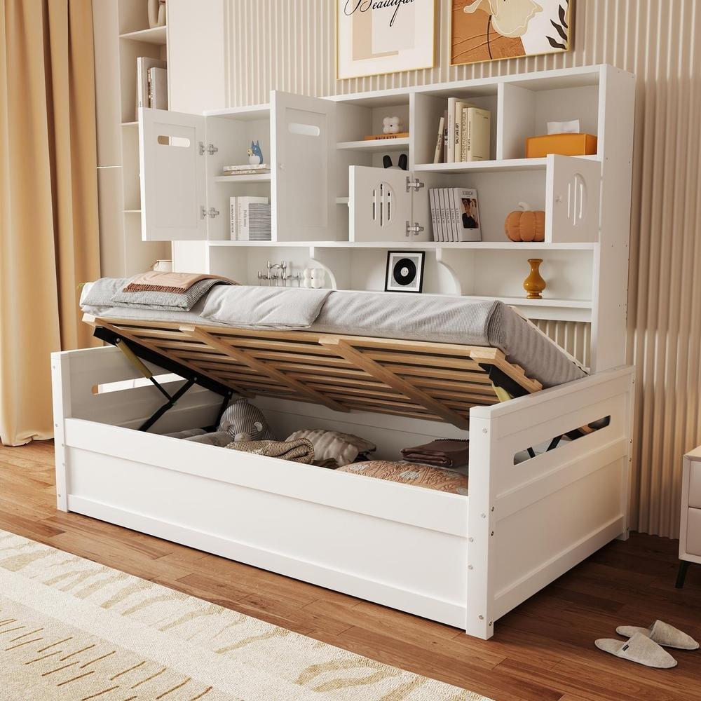 Sofá-cama de madeira maciça 90x200 cm, arrumação, branco
