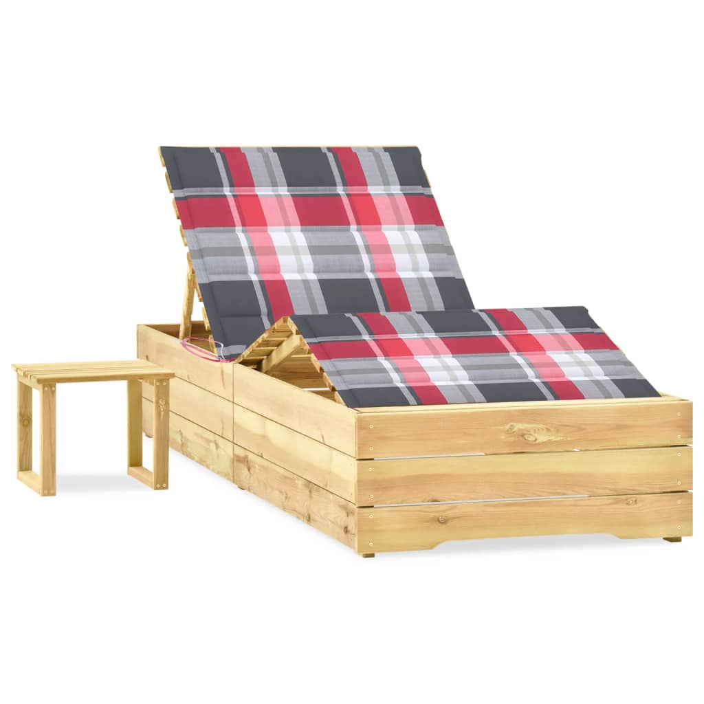 Helloshop26 - espreguiçadeira de madeira - com mesa e almofada - 198 cm