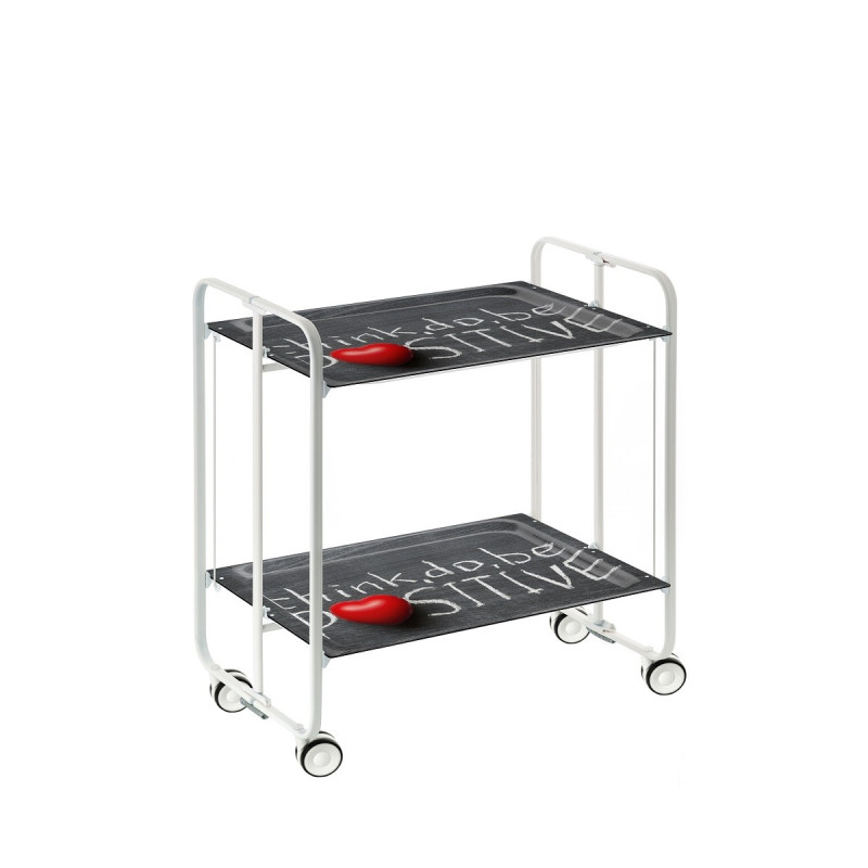 Carrinho de serviço dobrável bauhaus, armação de metal branco, 2 bandejas