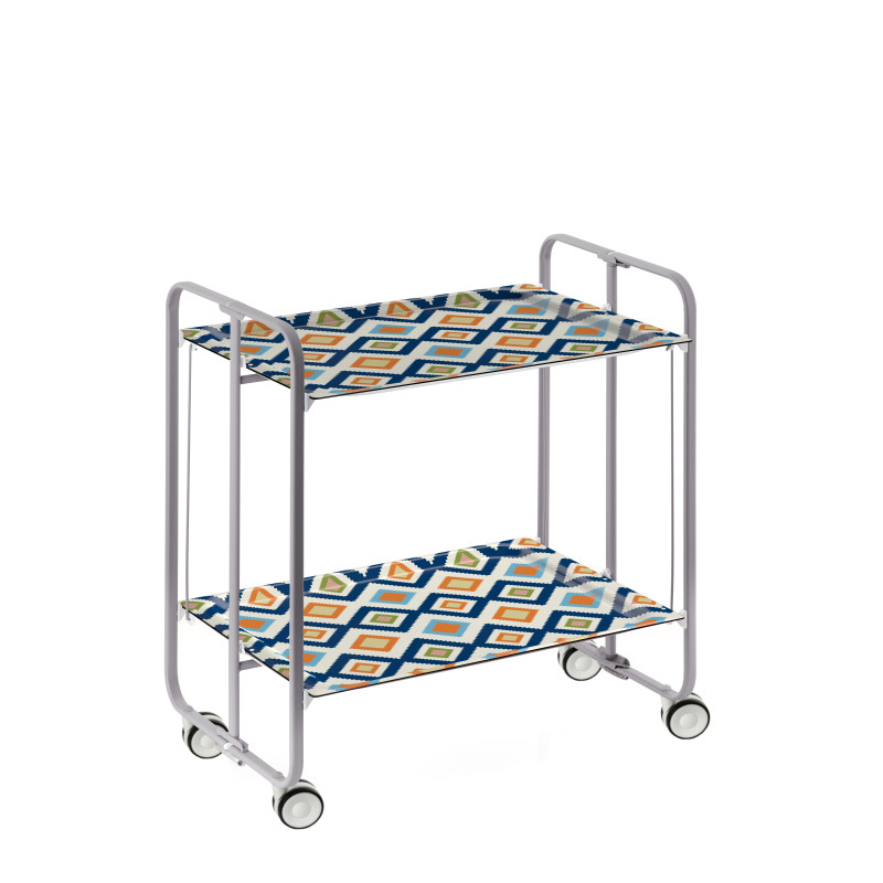 Carrinho de serviço dobrável bauhaus, armação de metal cinza, 2 bandejas