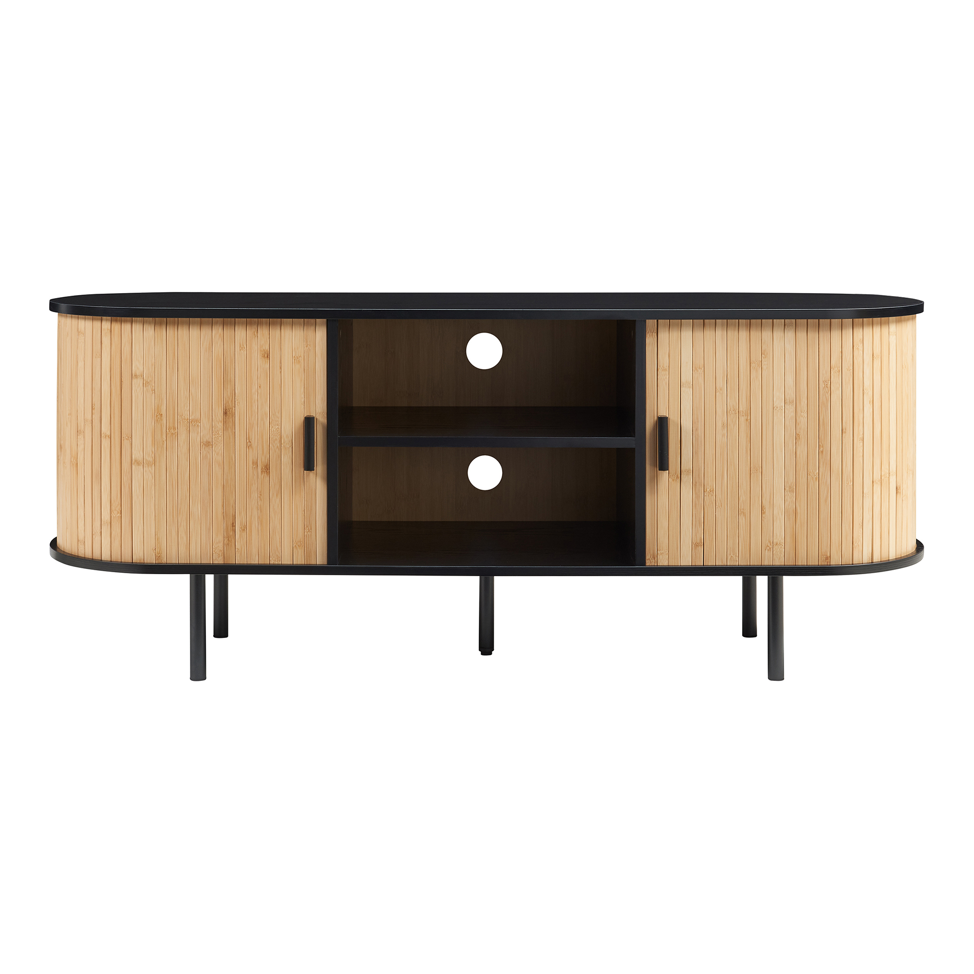 Mesa de tv tvedestrand com 2 portas 140 x 40 x 55 cm bambu natural preto