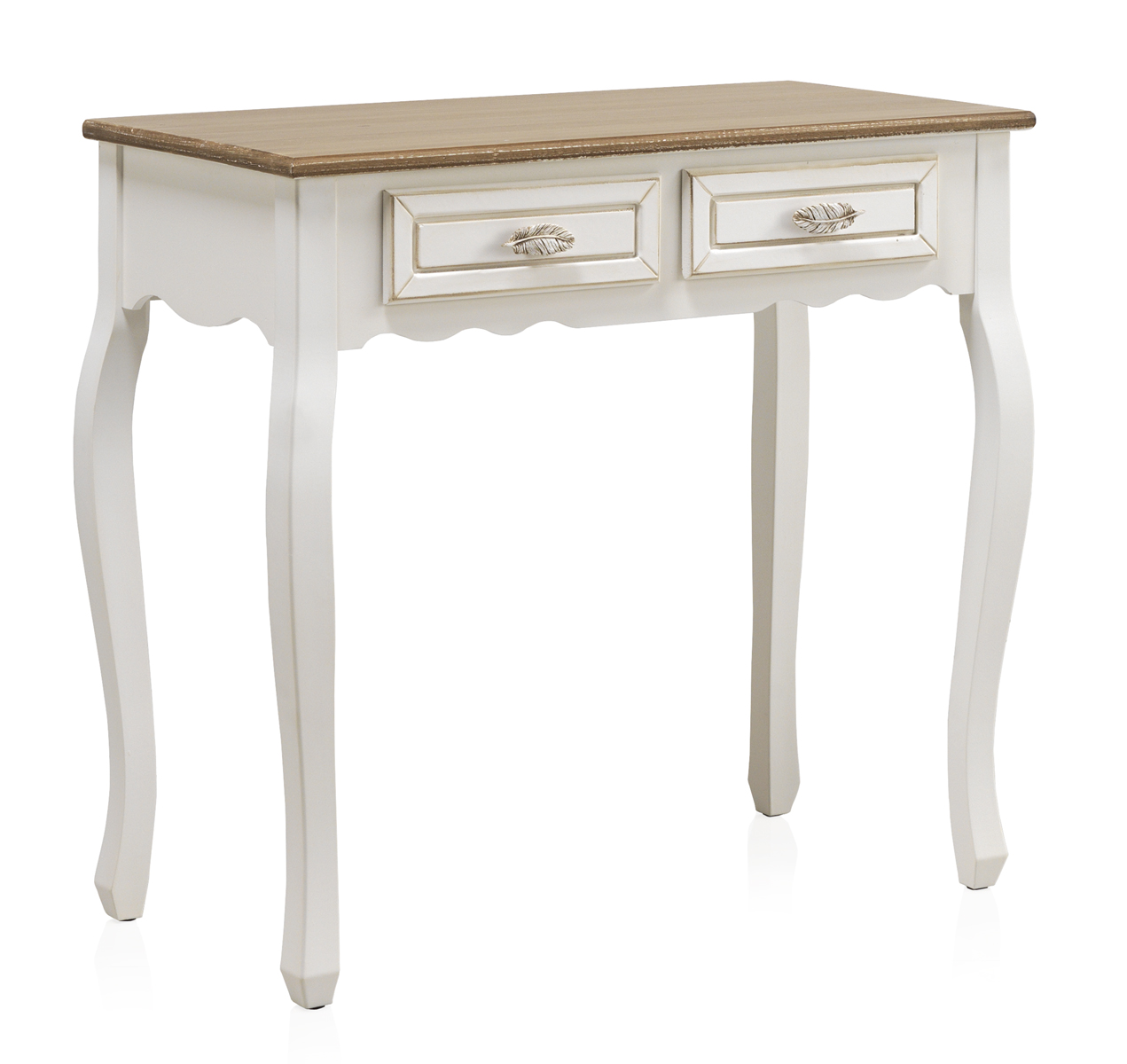 Mesa de consola em madeira branca com 2 gavetas, 80x40x75cm