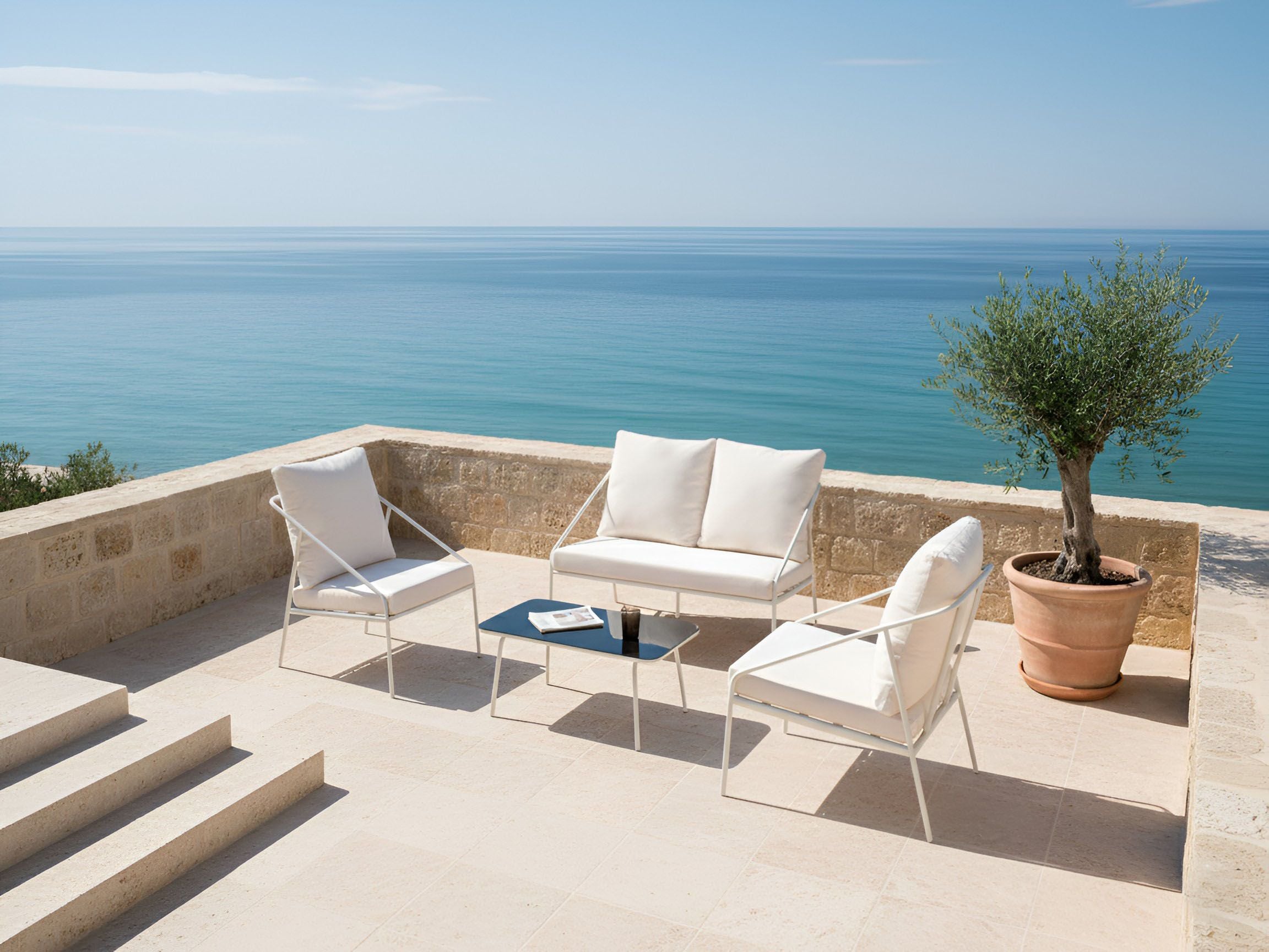 Conjunto de jardim com mesa 4 lugares ustica metal branco