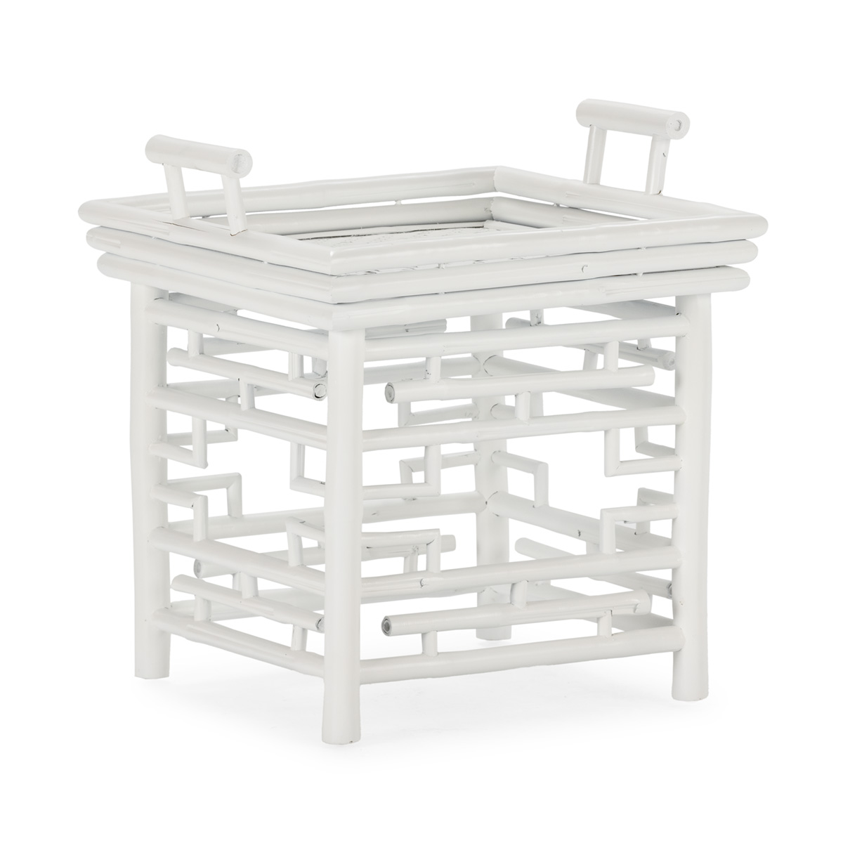 Mesa lateral 50x50x45 em bambu e rattan branco