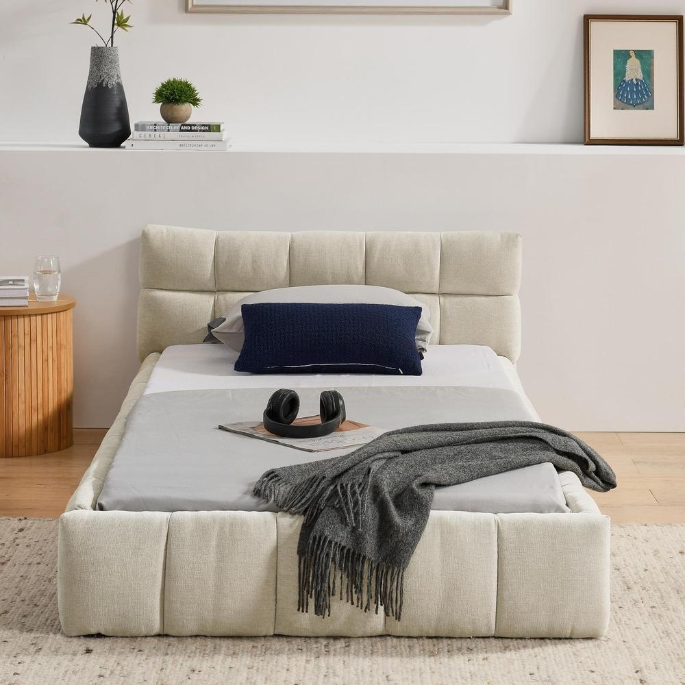 Cama infantil 90x200cm chenille estrutura madeira e ferro bege