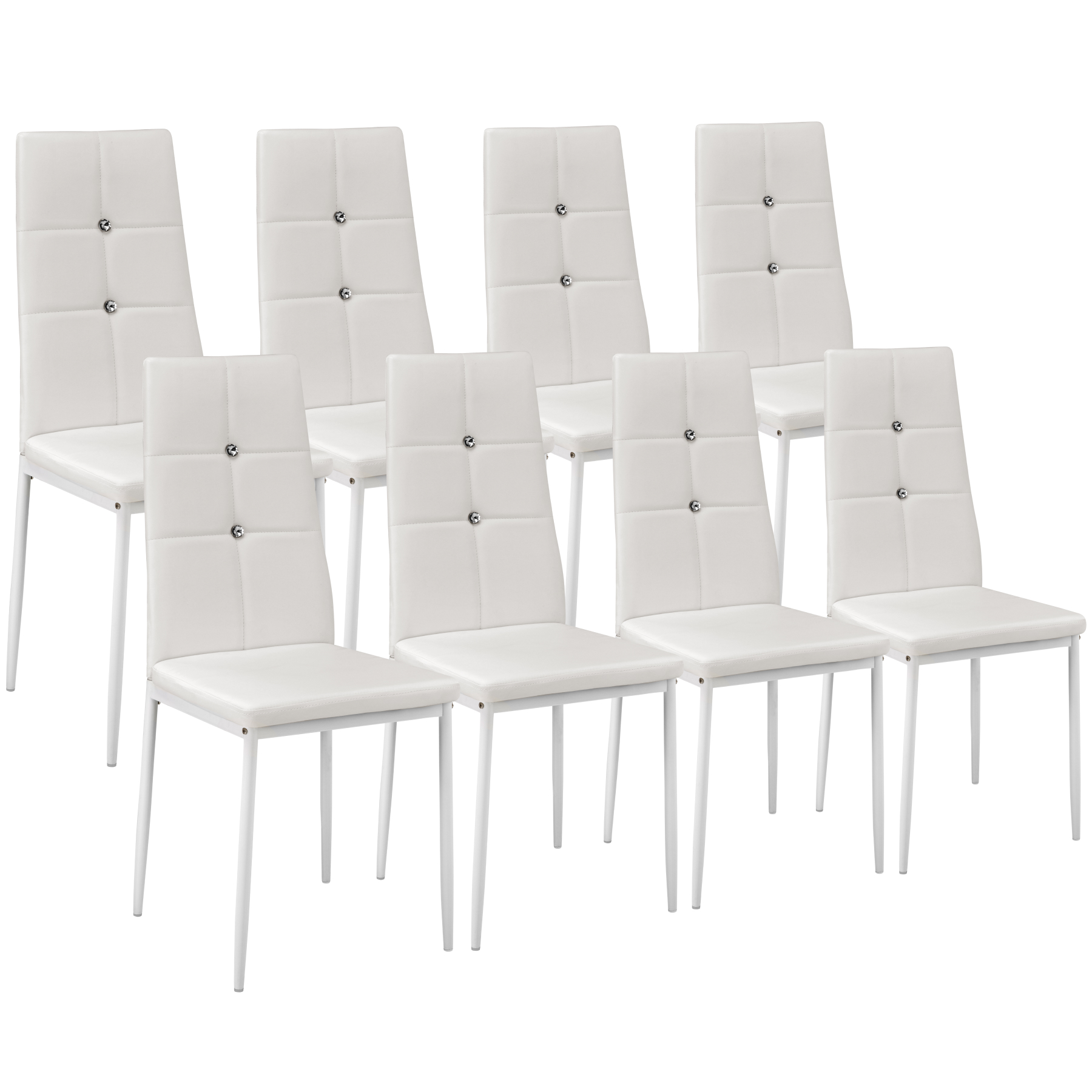 8 cadeiras de sala de jantar sintético com brillantes 40 x 42 x 97cm branco