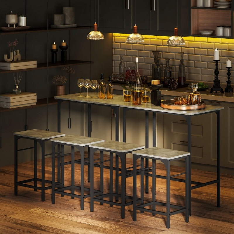 Conjunto mesa alta com 2 bancos em cinzento estilo industrial 80x50 cm