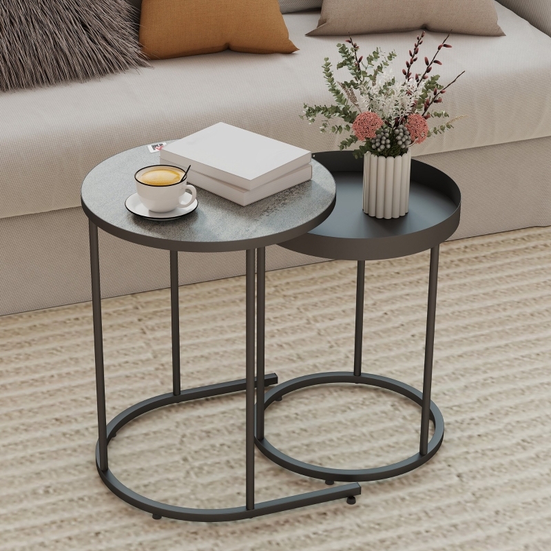 Conjunto de mesas de centro 2 peças metal cinza 54x42x42cm
