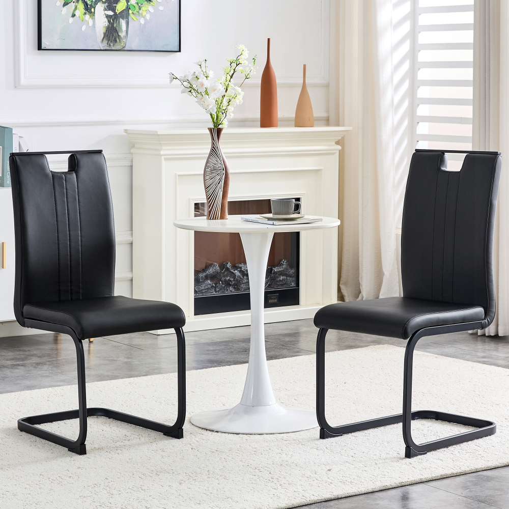 Cadeira de jantar em pu preto com design curvo e encosto ergonómico