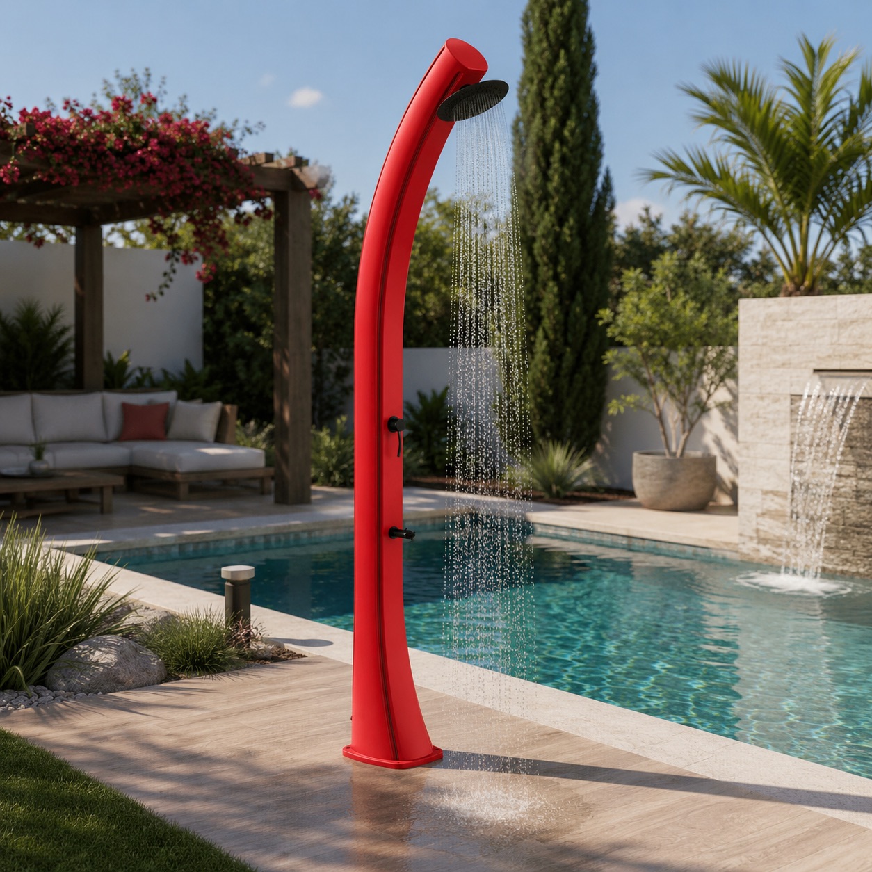 Chuveiro solar vermelho 40l para exterior com água quente do sol rioxxl