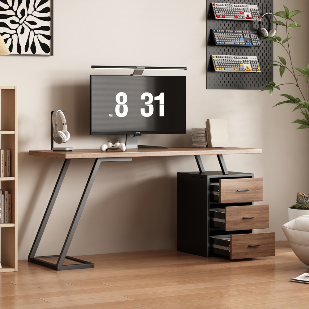 Mesa de escritório com organizador mdf castanho escuro 75x135x58cm