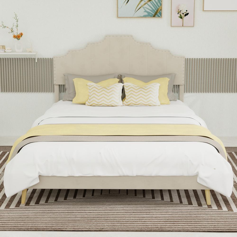 Cama com cabeceira e estrado baixo sem elevação 140x200cm bege