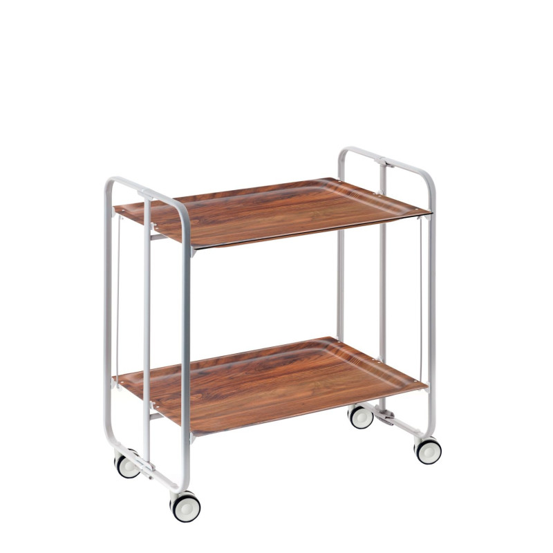 Carrinho de serviço dobrável bauhaus, armação de metal cinza, 2 bandejas