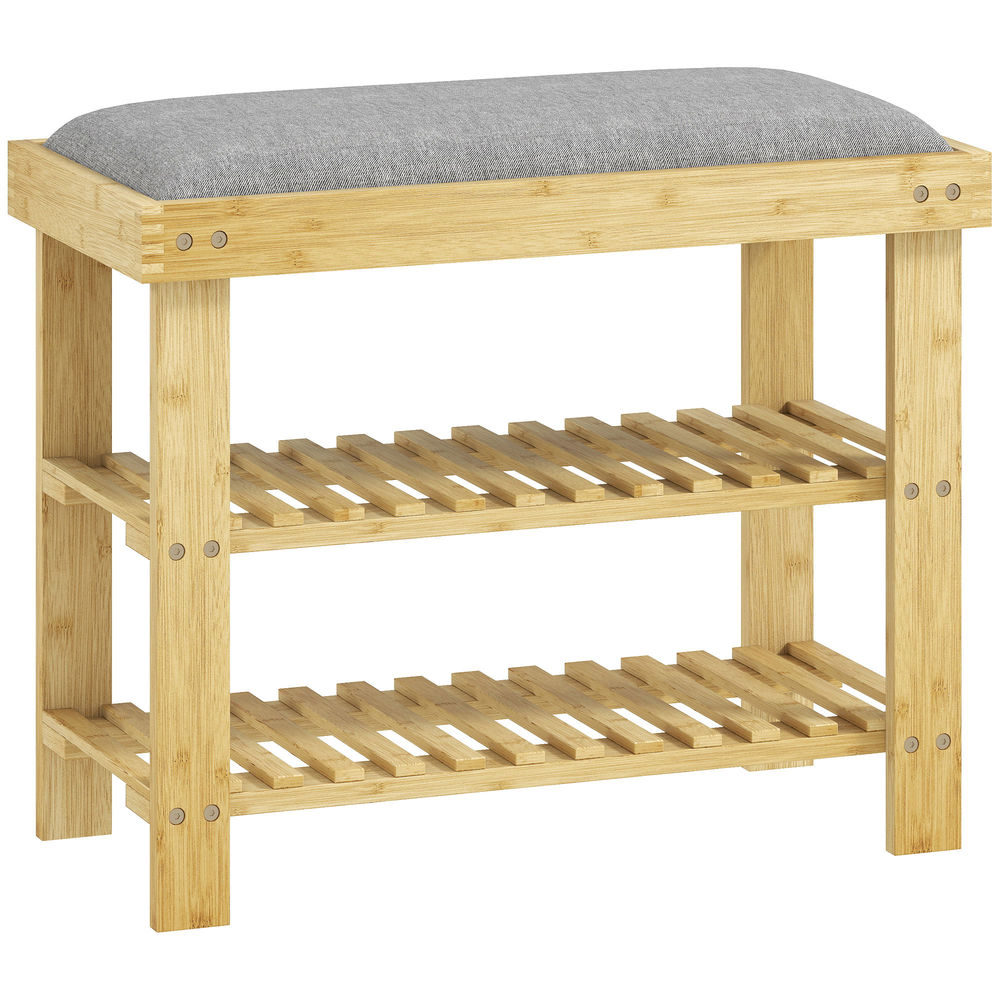 Banco sapateira 60x29x49 cm bambu bicolor Homcom