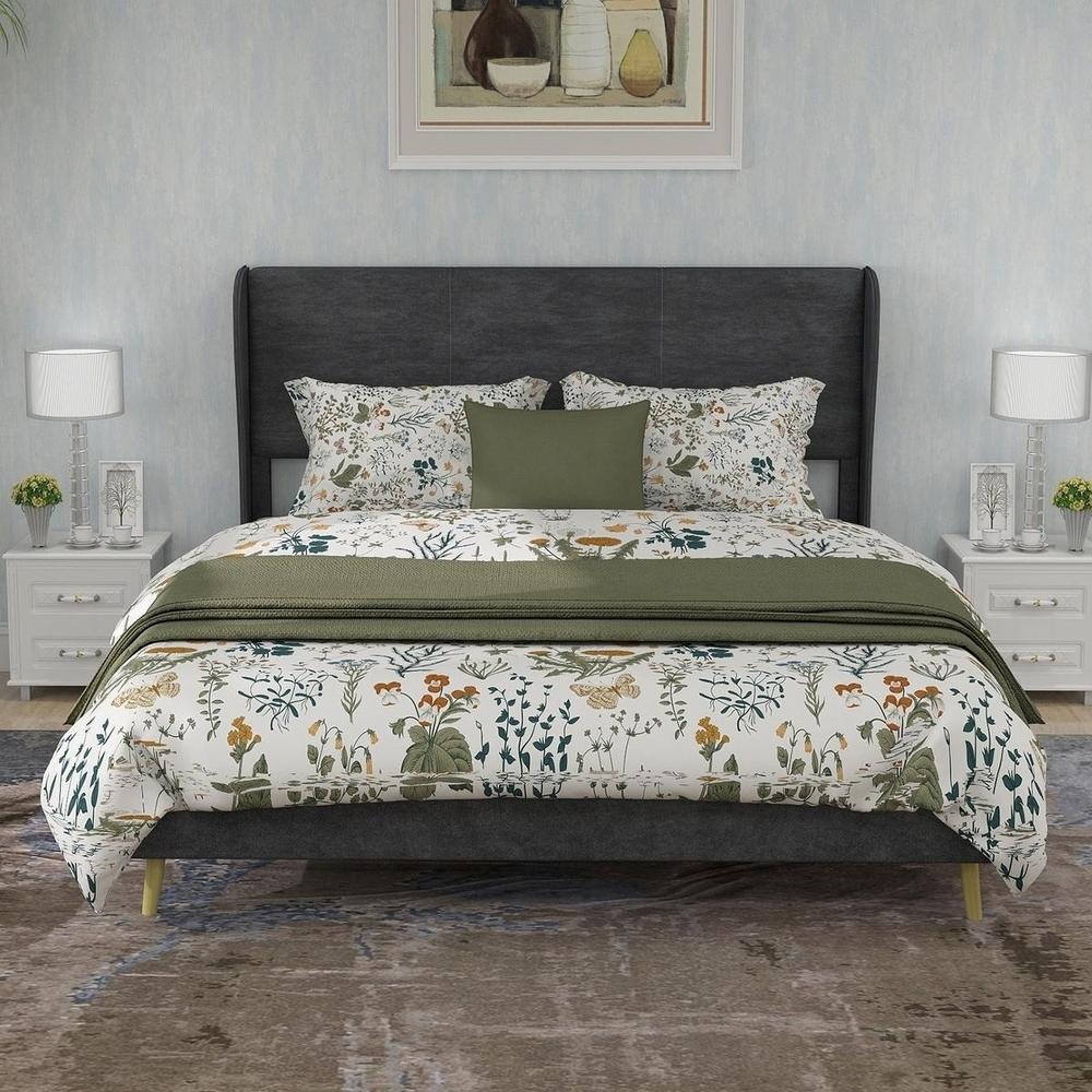 Cama baixa com cabeceira para quarto adulto 140x200cm, cinzento