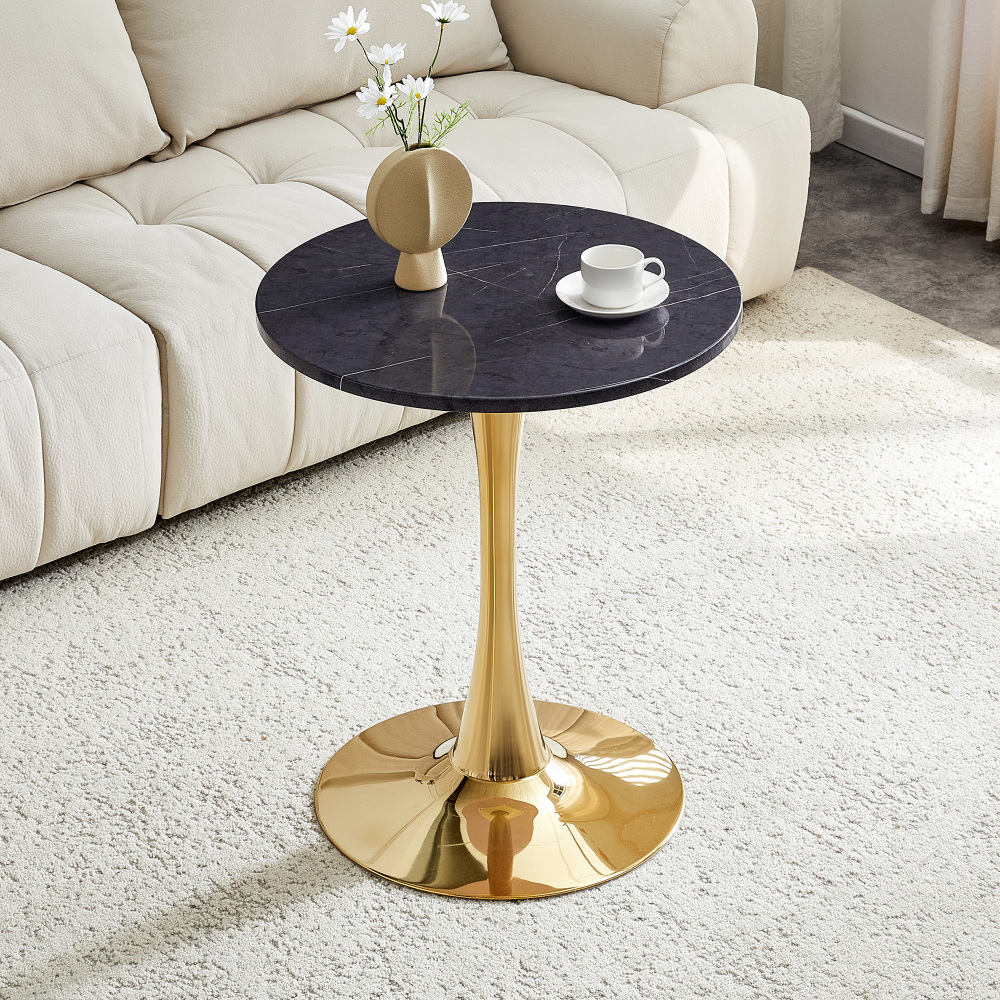 Mesa auxiliar redonda estilo mid century preto dourado 72x60x60cm