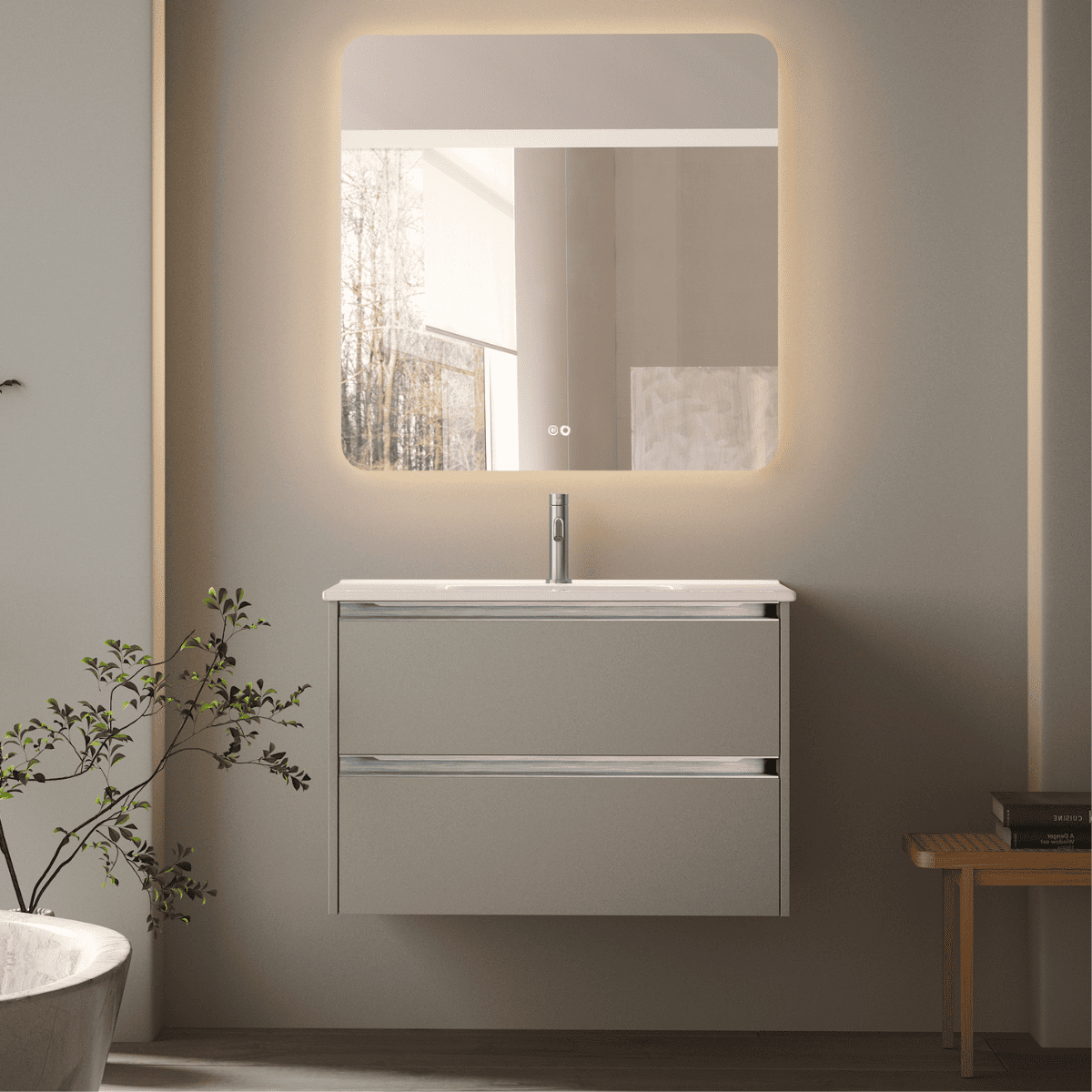 Móvel casa de banho susp. |bacia | 2 gav. | 80 cm moka tir. Chrome