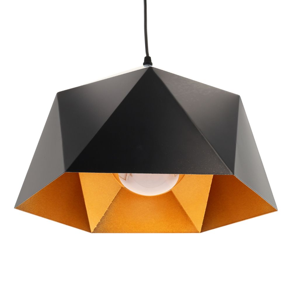 Lâmpada diâmetro 37,5 cm com interior dourado. E27. Cor preta.