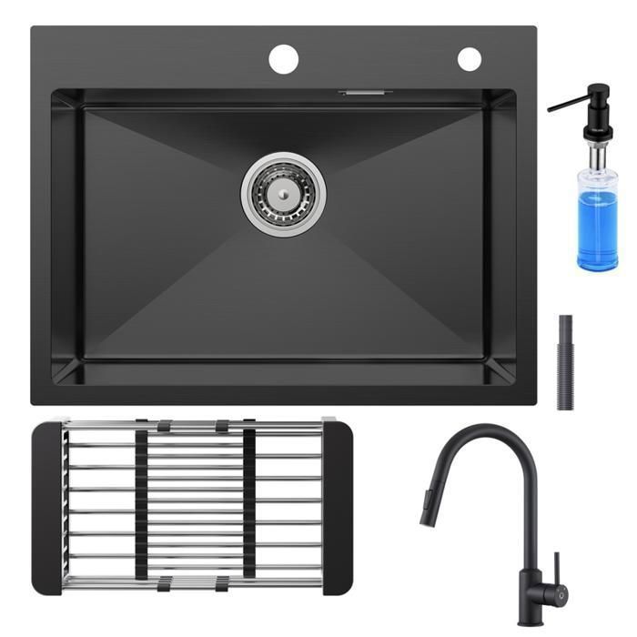Pia de cozinha - inox - 60x45cm - misturador extraível - dispensador de sab