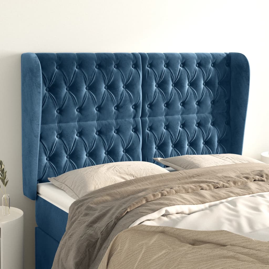 Cabeceira cama c/ abas veludo 163x23x118/128 cm azul-escuro ptob7808