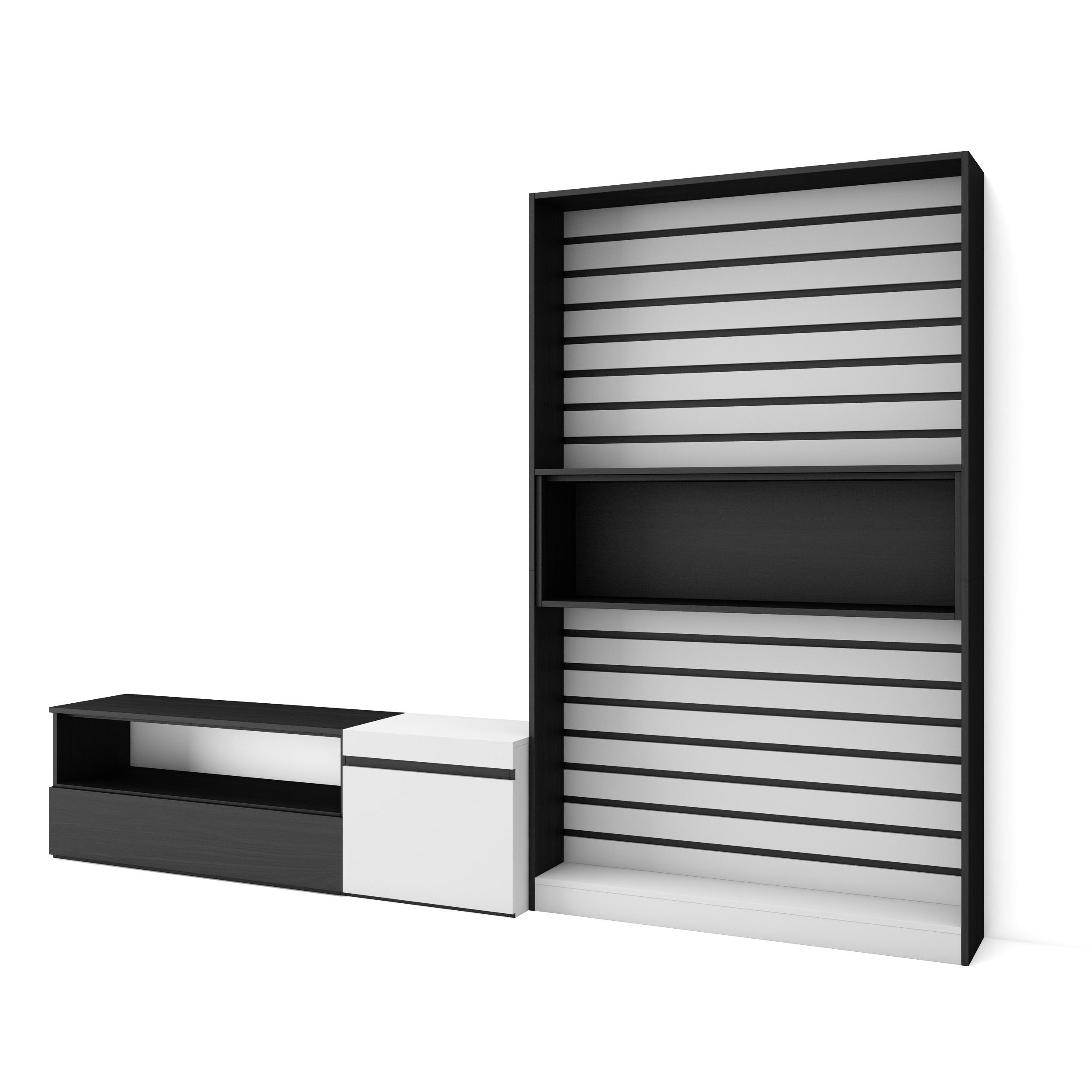 Conjunto de móveis tv, 260x35x186cm, branco e preto rf2543