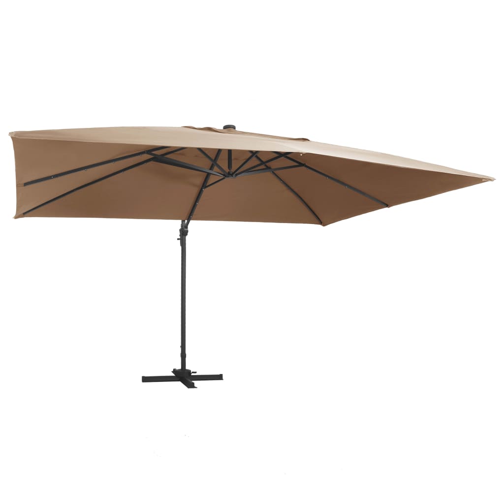 Helloshop26 - guarda-sol déporté com LEDs solares - taupe - 400 x 300 cm