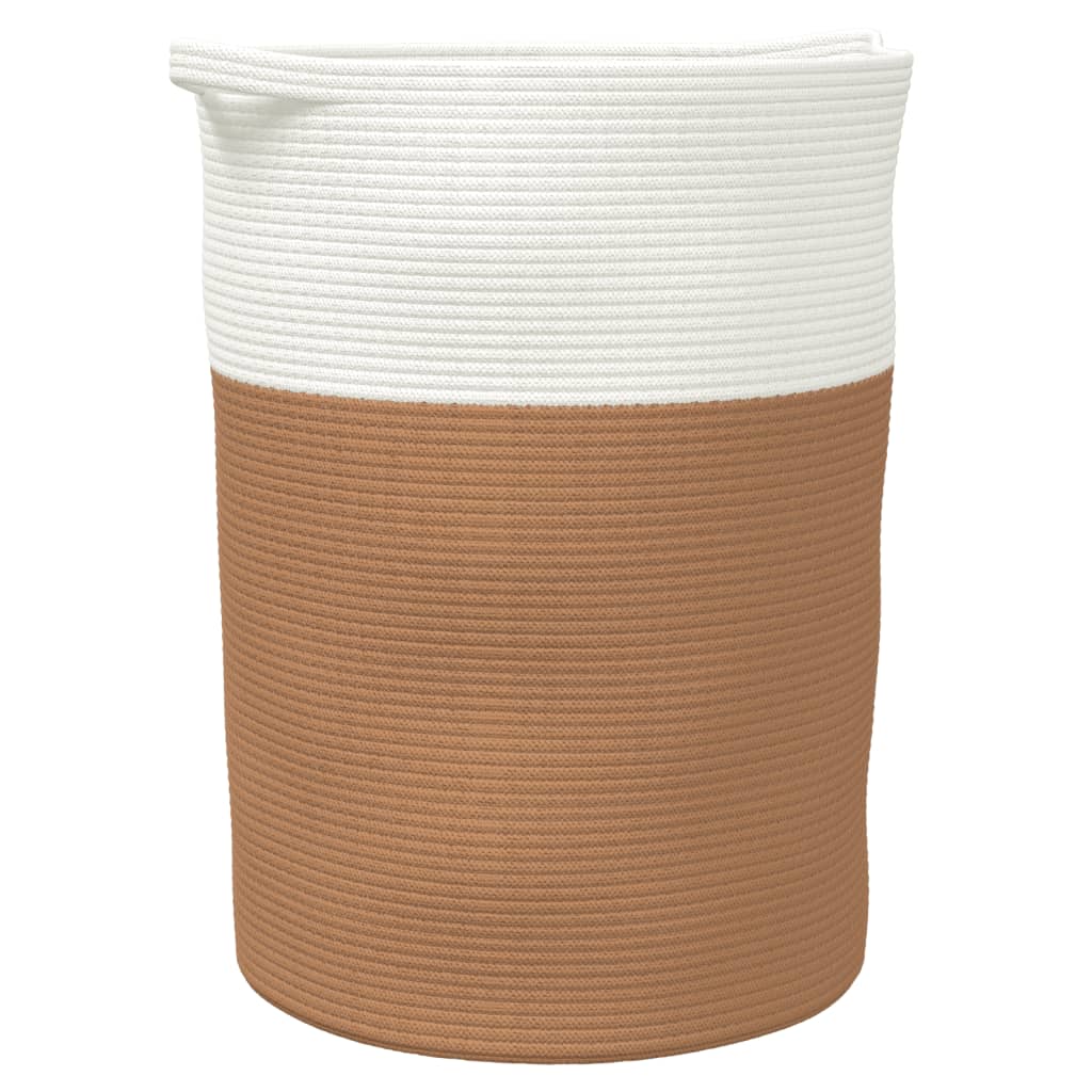 vidaXL cesta de almacenaje aLGodón marrón y blanco ø49x65 cm