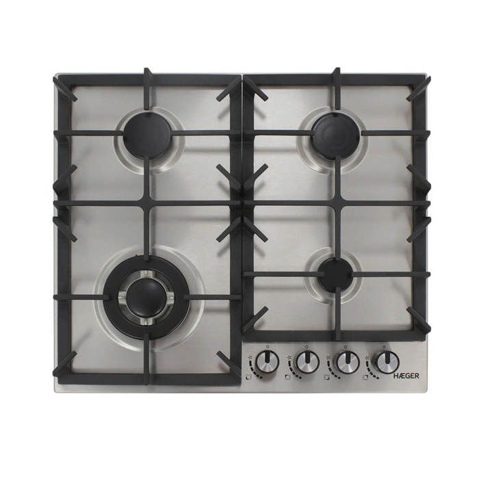 Placa de cozimento a gás embutida - hAEGer - 60 cm - 4 queimadores - 1 wok