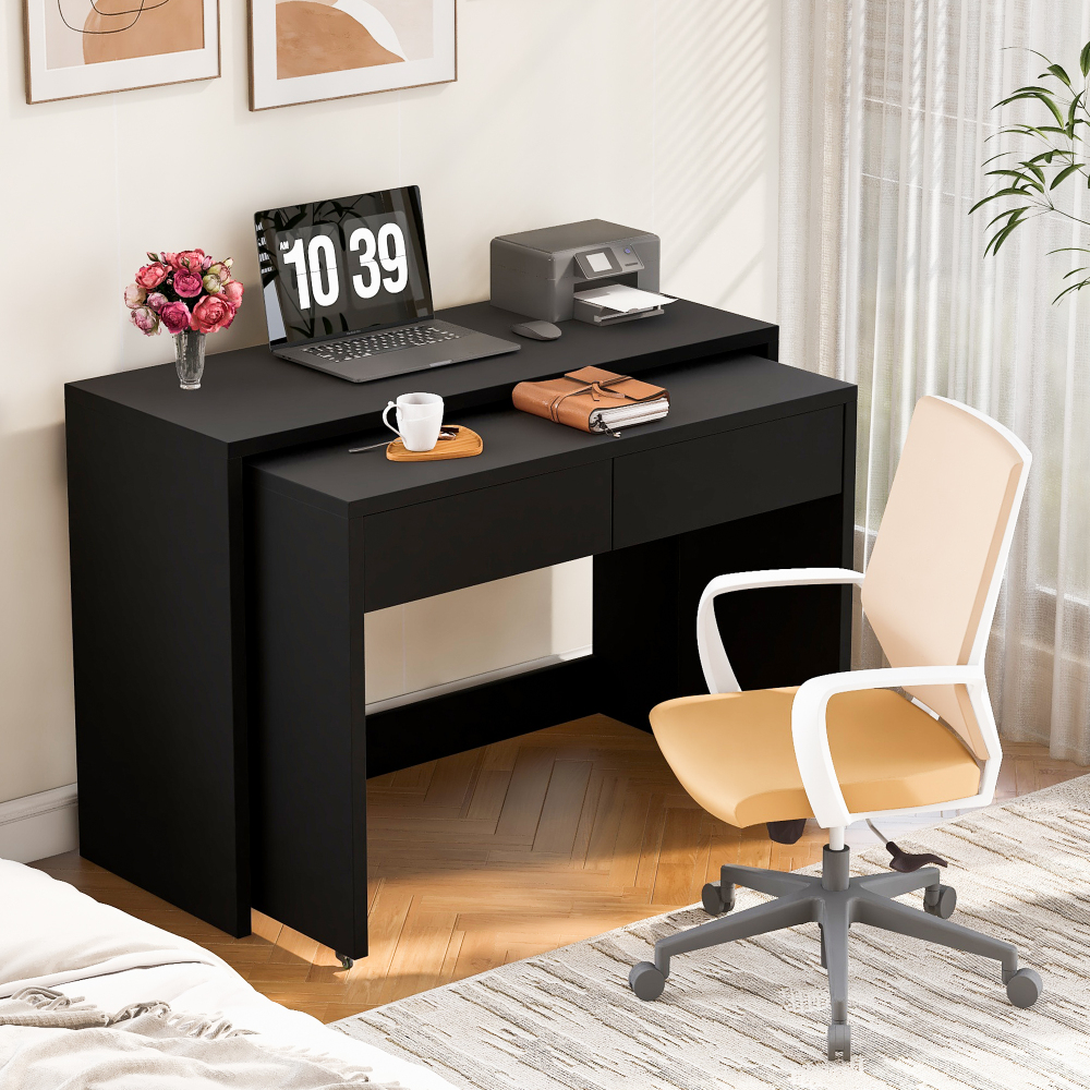 Mesa de escritório dobrável 2 em 1 em painel preto 78x110x40cm