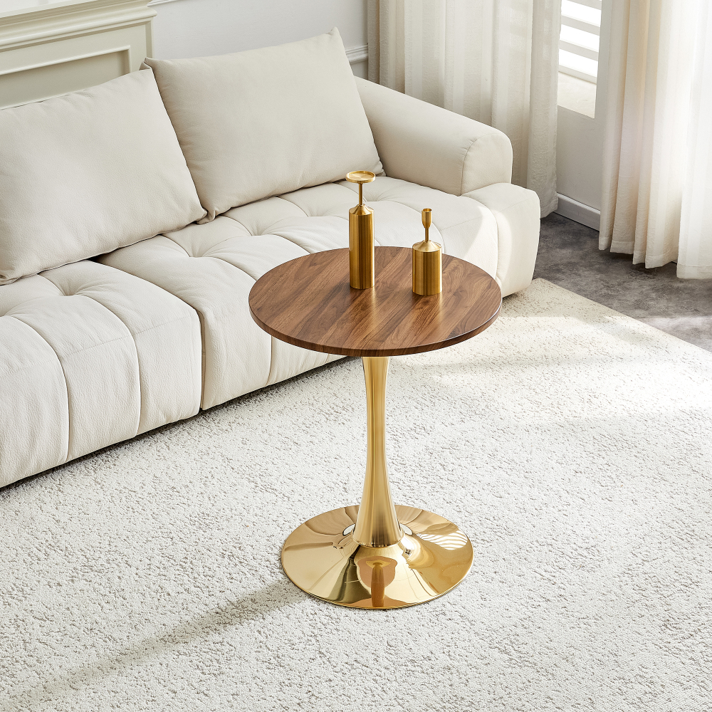 Mesa auxiliar redonda dourada nogal 72x60x60cm