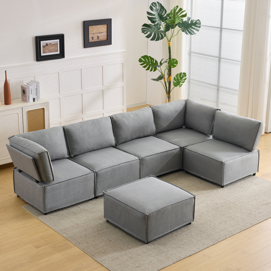 Sofá modular de canto em tecido cinzento claro conversível em cama