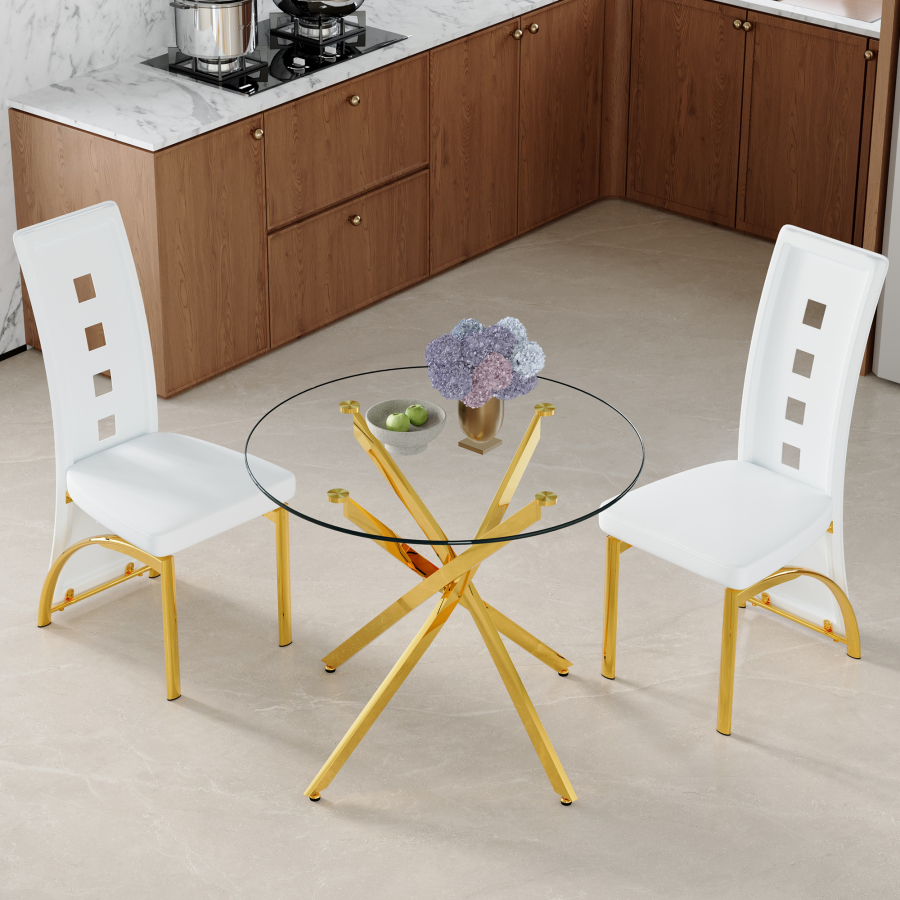 Conjunto mesa e cadeiras redonda vidro temperado branco 2 lugares