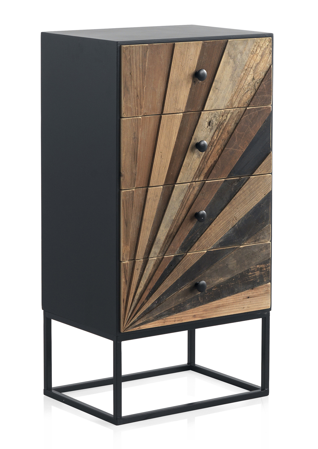 Cômoda de madeira com 4 gavetas e base de metal, 48x35x95cm