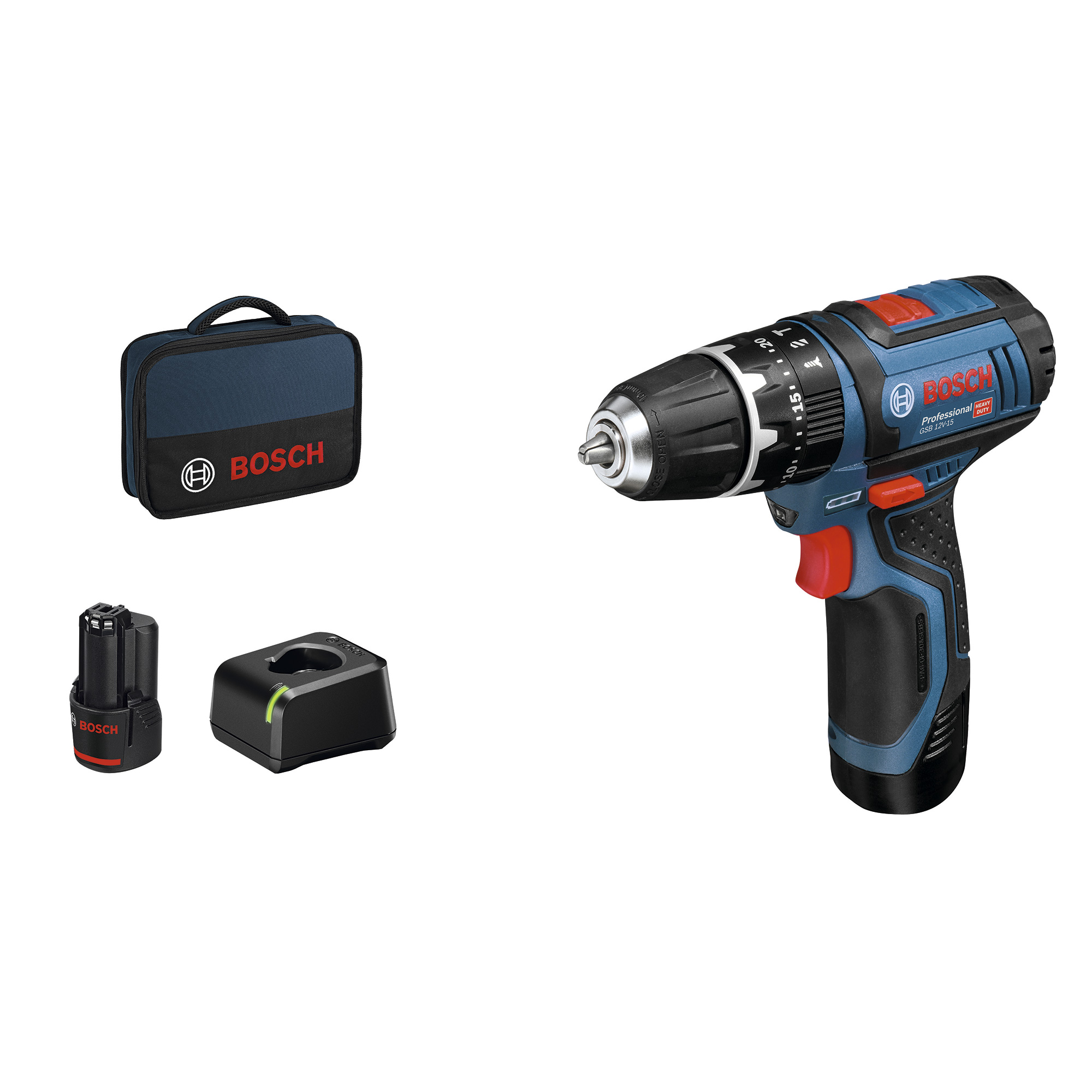 Berbequim percutor 12V com 2 baterias de 2Ah Bosch azul