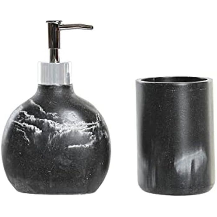 Conjunto de banheiro 2 peças em resina plástica 11x6x17 mármore preto