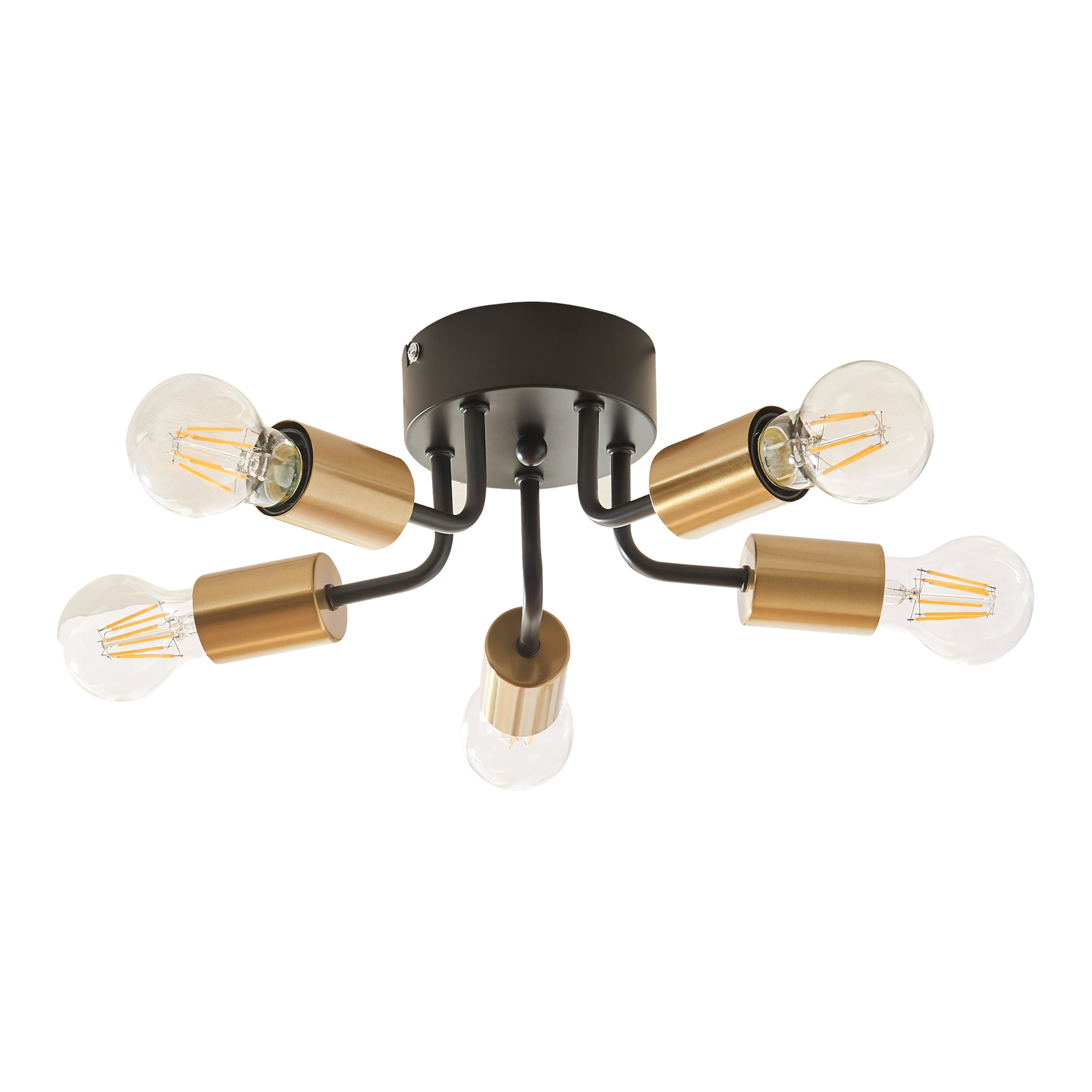 Candeeiro de teto Barrow 5 luzes em metal preto/dourado