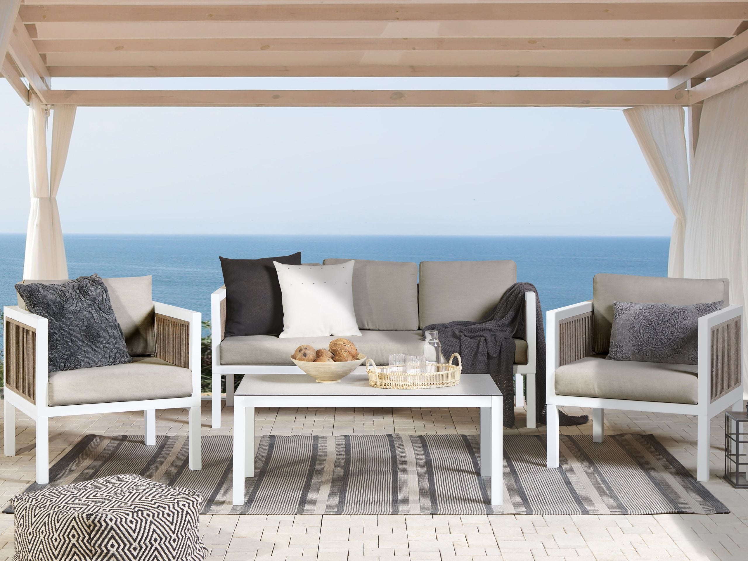 Conjunto de jardim com mesa 5 lugares borello metal branco