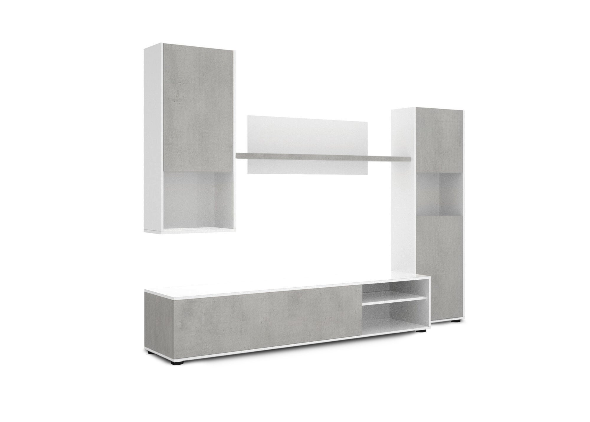 Conjunto de móveis de sala de estar yuri, branco e cimento 220x160cm