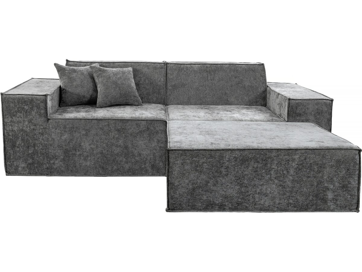 Sofá modular reto com pufe em tecido texturado "lusso" - 3 lugares - cinza