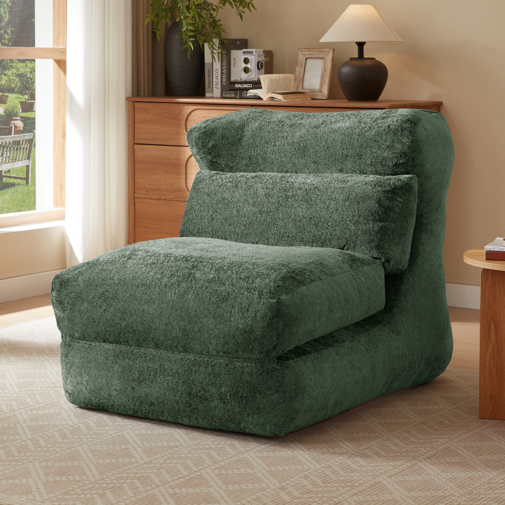 Poltrona dobrável em espuma verde com função chaise longue