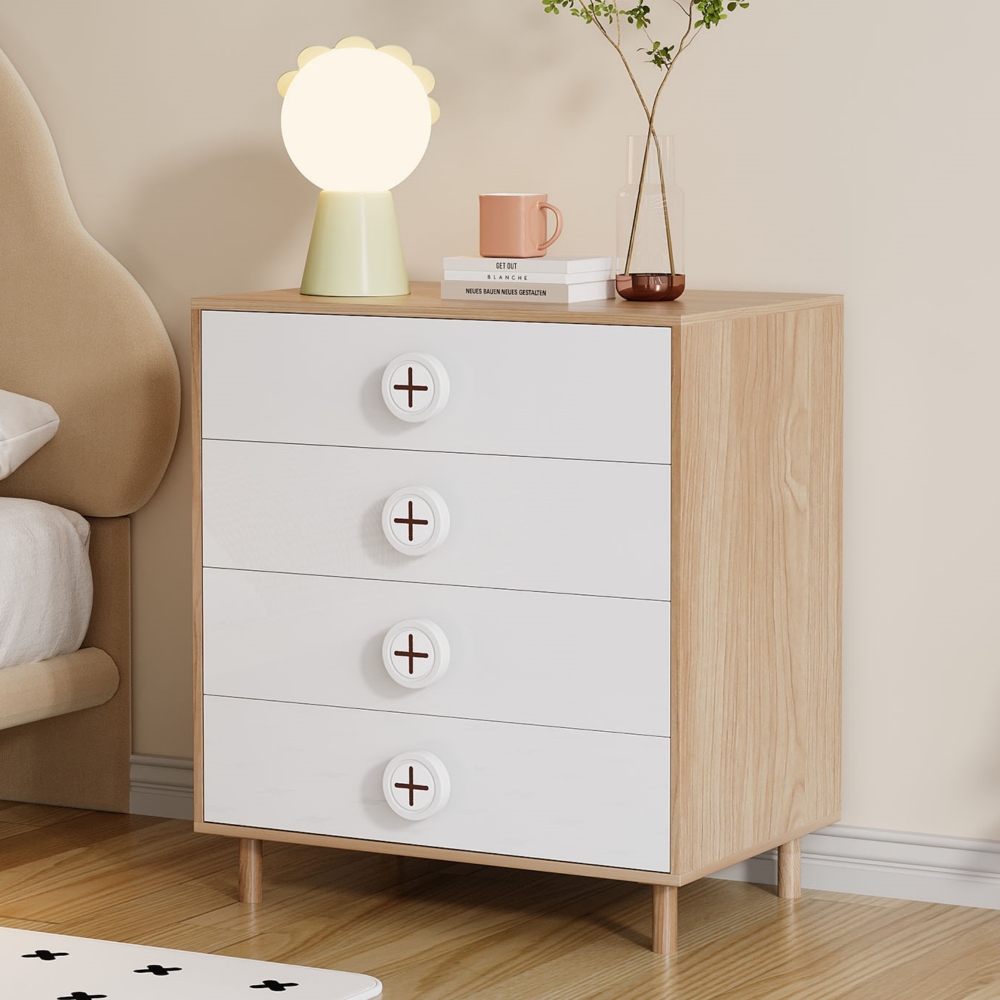 Cômoda com 4 gavetas para quarto branco natural 90x80x54cm