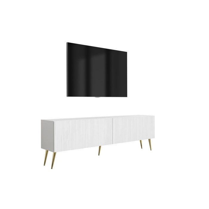 Móvel para tv com pés - frente canelada - branco - 170x32x52 cm