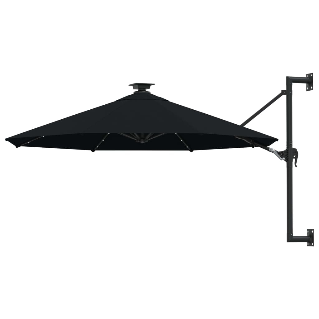 Guarda-sol de jardim de parede vidaxl com luzes LED, preto, 300 cm