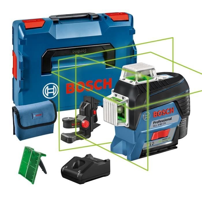 Laser de linha verde 12v gll 3-80 cg + bateria gba 2ah + carregador gal 123