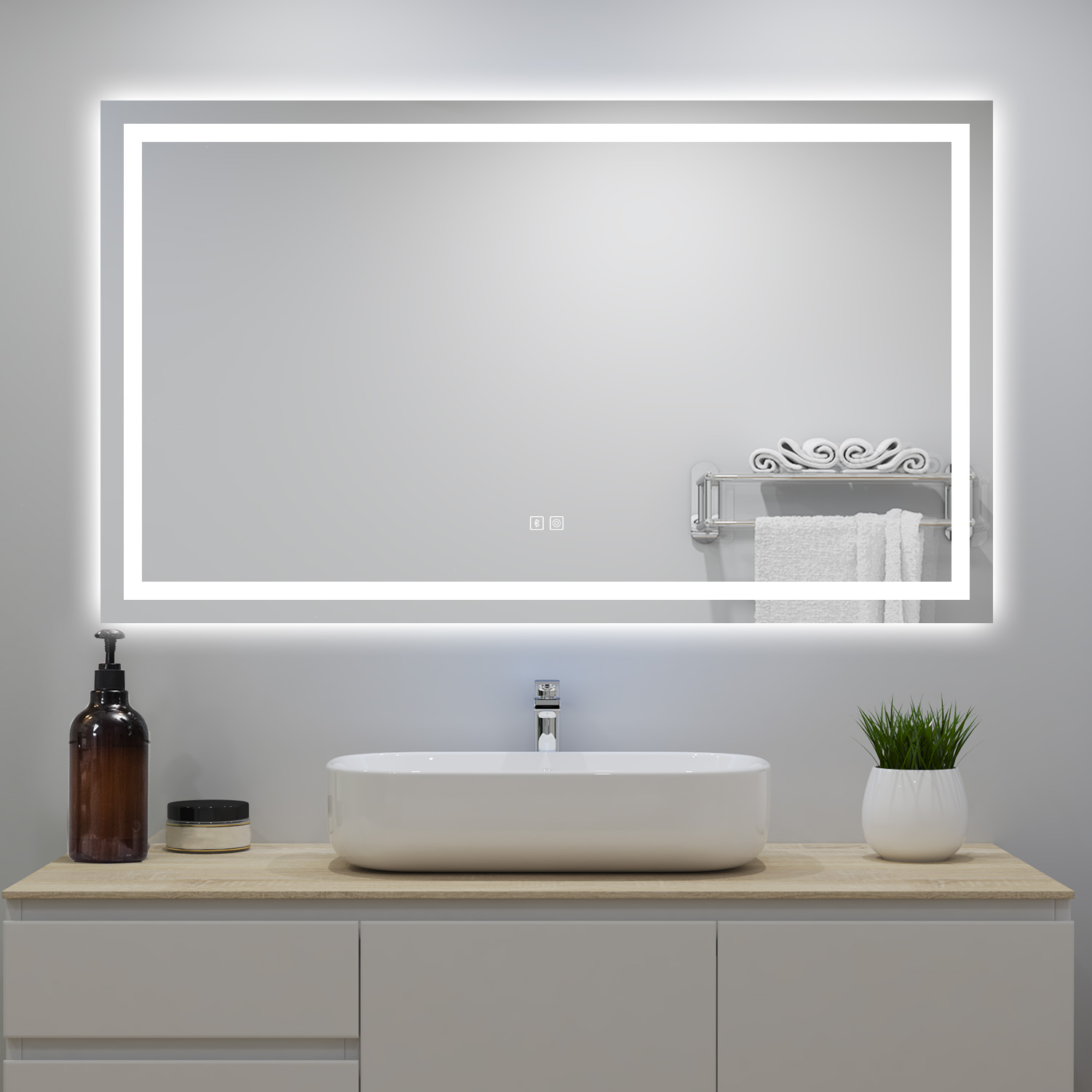 Espelho de casa de banho LED 140×80cm + bluetooth + anti-embaciamento