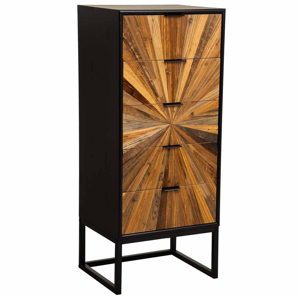 Cômoda de madeira recuperada preta com 5 gavetas 42x36.5x105h cm